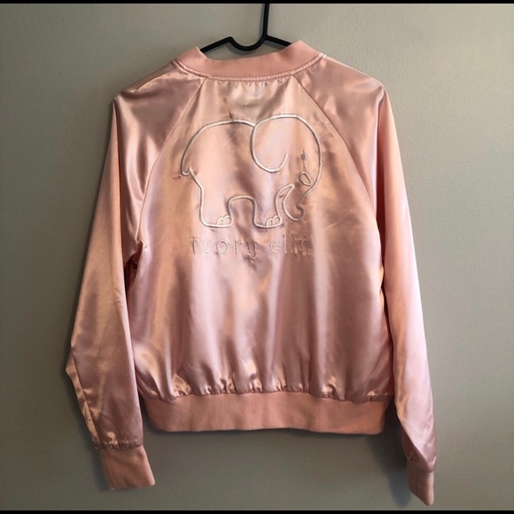 Ivory Ella Satin Pink Rose Bomber Jacket Large - Picture 2 of 6